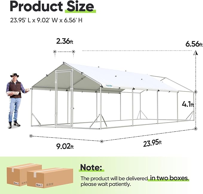 Quictent Large Metal Chicken Coop Run for 45+ Poultry with Side Hardware Cloth & Waterproof Cover, Advanced Series Outdoor Walk-in Cage Hen Duck Rabbit Dog Pen Yard Farm House, 24x9x6.6FT