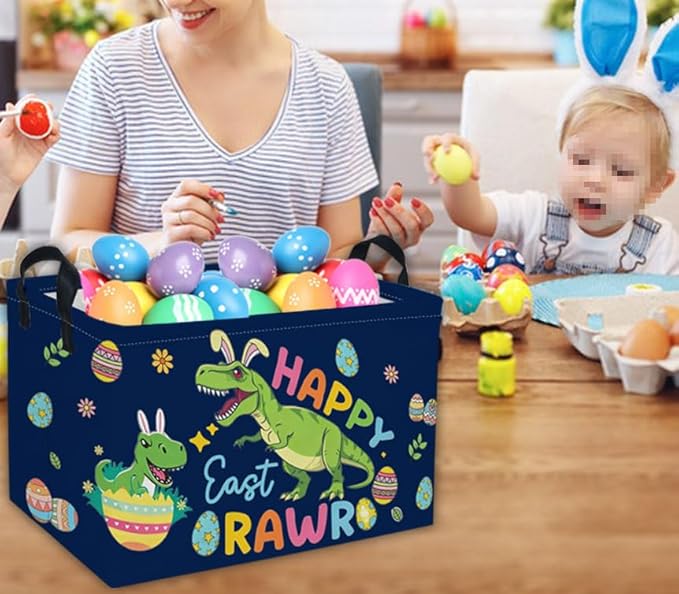 Rectangle Easter Dinosaur Baskets Kids Baskets Cute Storage Bin Organizer Box for Room Decor Gift Basket(Easter dinosaur)