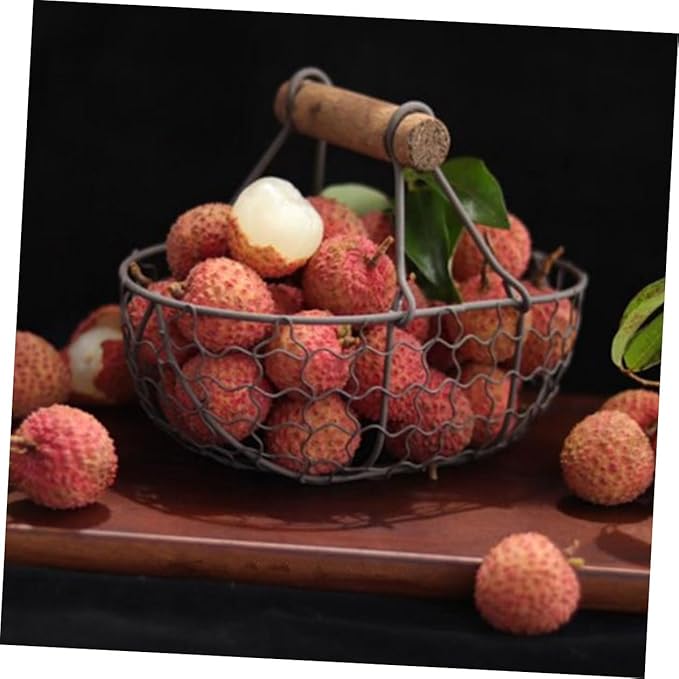 2pcs Retro Style Storage Basket Wooden Handle for Fruit Eggs and Snacks Compact Design for Organization Gray-Black and Colors