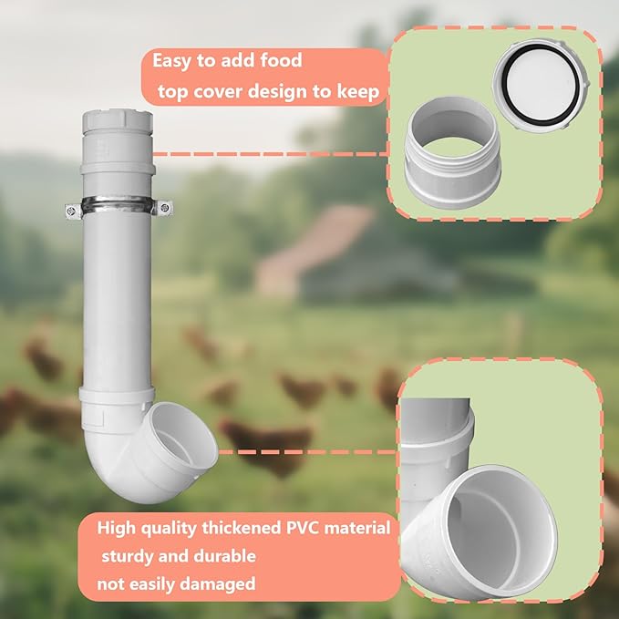 3Pack Automatic Chicken Feeder, PVC Pipe Hanging with Lid Hanging, for Chicken Poultry Feeder, Easy to Install and Clean