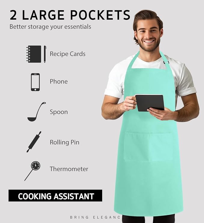 Syntus Adjustable Bib Apron with 2 Pockets Cooking Kitchen Aprons for Women Men Chef