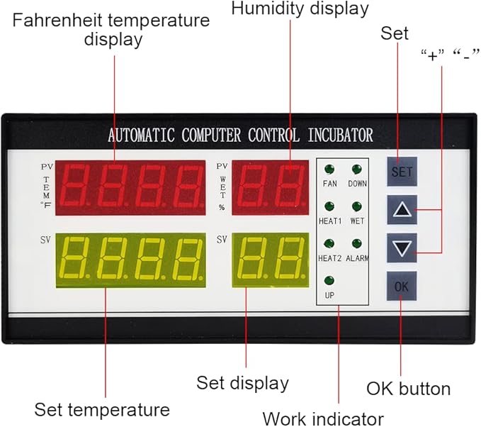 Fahrenheit Temperature Controller Thermostat AC 100V ~ 240V Full Automatic Control System Egg Incubator Machine with Temperature Humidity Sensor Probe