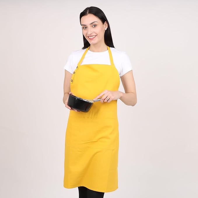 Kitchen Apron Cotton Waterdrop Resistant with adjustable Aprons for Women with Pockets 9 Color option Cooking