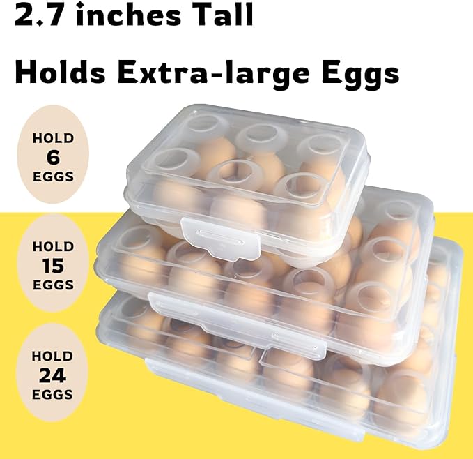 Egg Holder Camping, Egg Holder for Fridge, Egg Organizer for Refrigerator, Portable Egg Tray with Lid, Stackable Egg Storage with Safety Buckle, 15 Grid Egg Container, Clear White