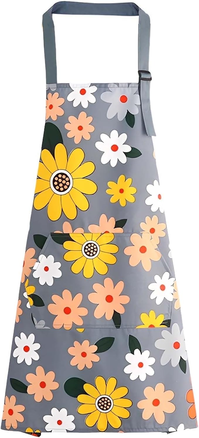 Floral Aprons with Pocket Blooming Women Waterproof Apron Adjustable Neck Long Ties Women Men Cook Baking Garden