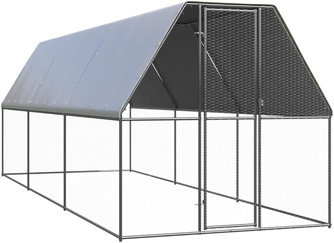 Galvanized Steel Chicken Cage 78.7 x 78.7 x 78.7 in Silver Large Outdoor Coop with Polyethylene Roof Weather-Resistant Shelter for Backyard Garden Farm