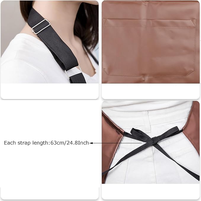 eywlwaar PU Waterproof Apron with One Big Pocket Adjustable Oil Proof Apron for Kitchen Dishwashing Cooking 29.92"x 26.77"