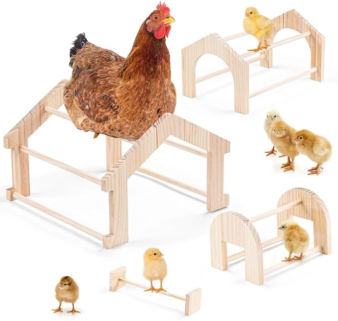 4 Pcs Wooden Chick Perches, Chick Stand Training Perches, Wood Chicken Roosting Bars for Entertainment, Chick Jungle Gym Perch Toys for Coop & Brooder