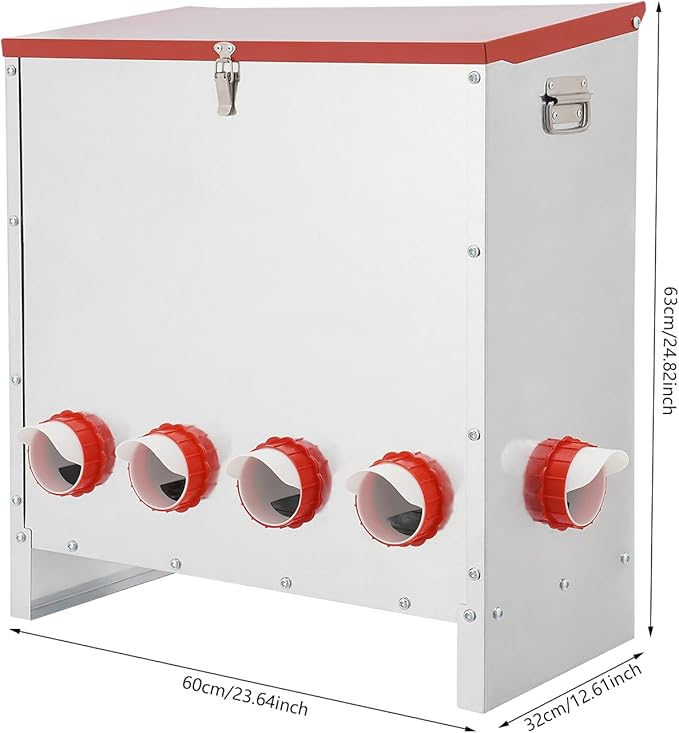 10-Hole Large Capacity Chicken Feeder, 30kg/66lbs Automatic Poultry Feeder with Lid, Galvanized Metal Chicken Feeders and Waterer for Hens, Floor Standing Feeders for Chickens Ducks