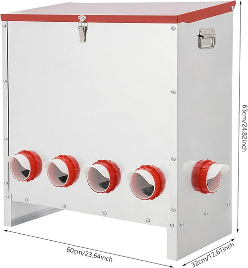 10-Hole Large Capacity Chicken Feeder, 30kg/66lbs Automatic Poultry Feeder with Lid, Galvanized Metal Chicken Feeders and Waterer for Hens, Floor Standing Feeders for Chickens Ducks