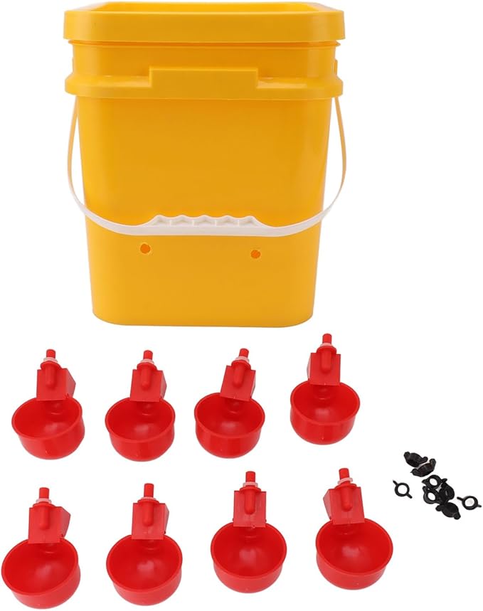 GLOGLOW Automatic Chicken Waterer Bowl, Durable Plastic with Gravity System, 12L Drinker for Chickens, Ducks and Other Poultry (Bucket + Red Bird Bowl + Black Screws)
