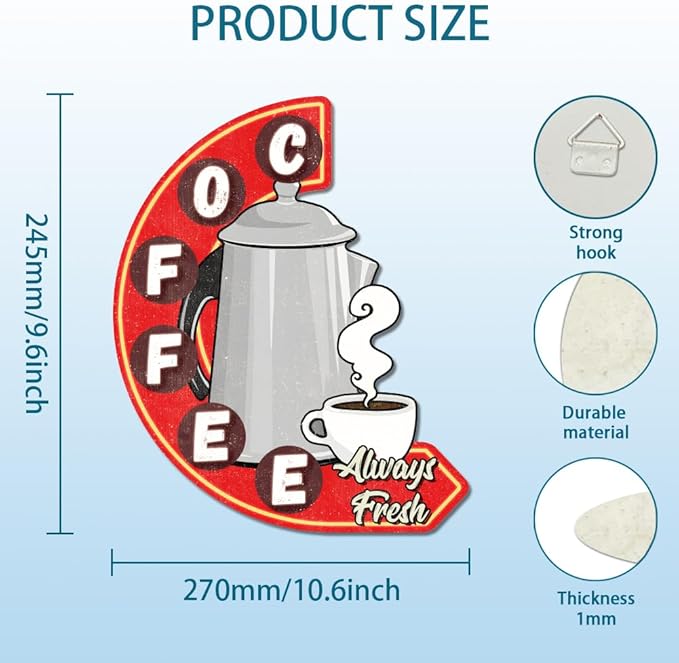 GLOBLELAND Coffee Cup Vintage Metal Tin Sign Retro Coffee Teapots Plaque Poster Metal Wall Decorative Tin Signs for Home Kitchen Restaurant Coffee Shop Club Bar Decoration