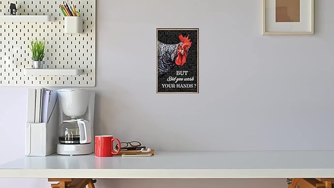 Flyhaw Funny Chicken Coop Metal Tin Sign But Did You Wash Your Hands Ranch Retro Rooster Signs Garage Kitchen Wall Plaque Home Wall Decor Farm Club Iron Painting Poster 8x12 Inch