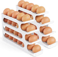 Egg Holder for Fridge, 4 Tiers Auto Rolling Egg Storage Organizer for Refrigerator, Slim Space Saving Container, Dispenser, Egg Roller for Eggs 48 Count