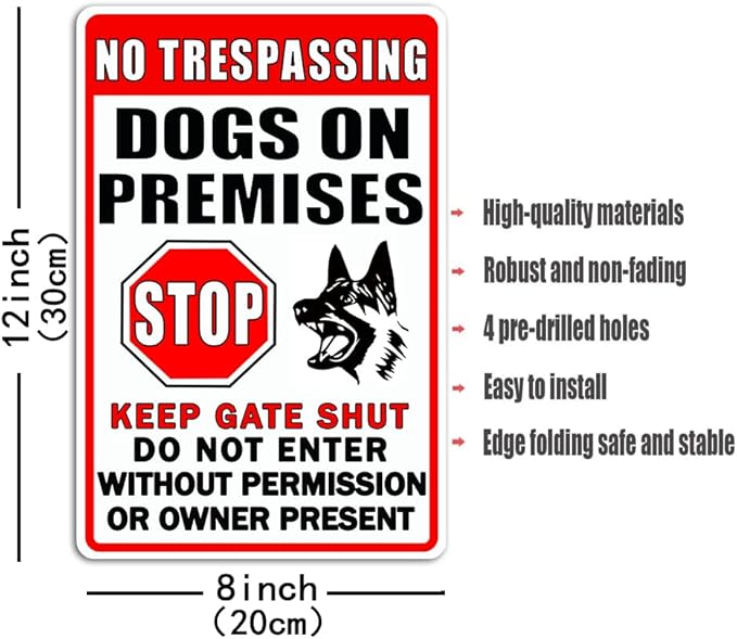 Funny Beware Of Dog Sign Warning Do Not Enter Metal Signs No Trespassing Dogs On Premises Tin Signs Dog In Yard Stop Keep Gate Closed Sign For Fence Door Outdoor Decorations 8x12 Inch