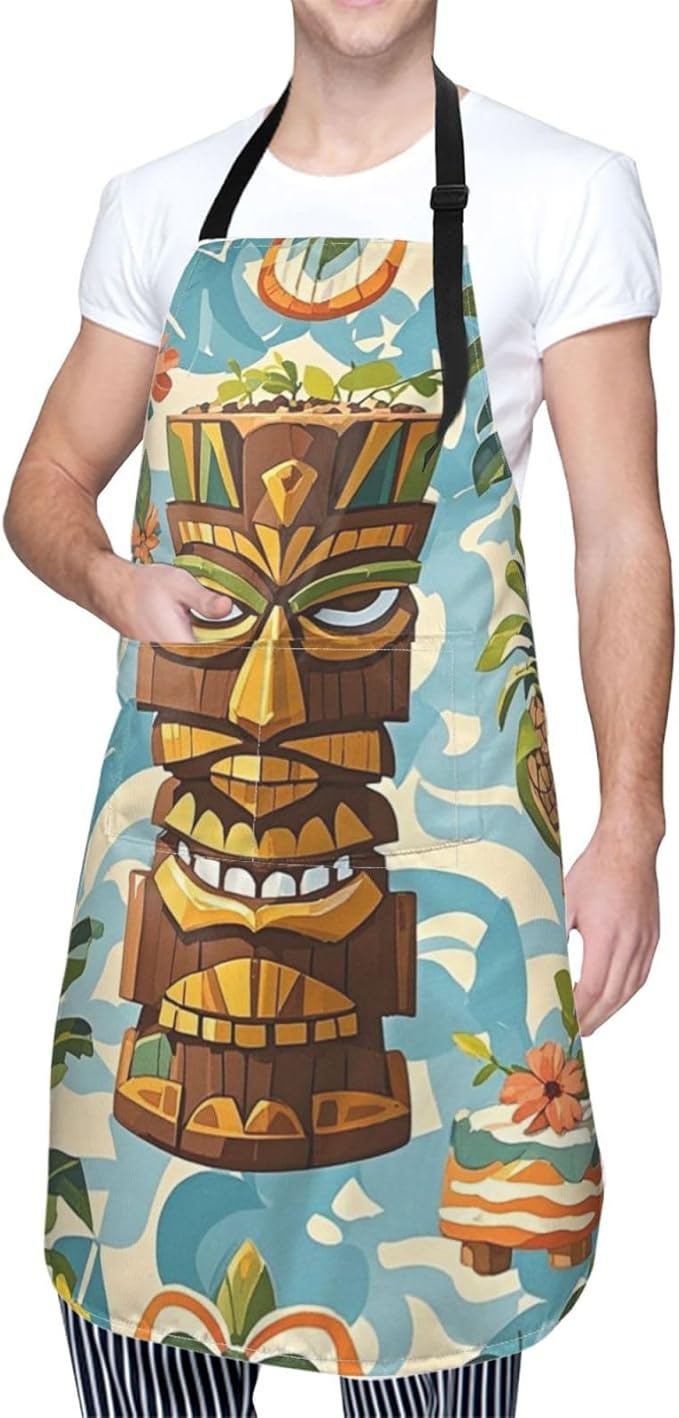 Waterproof Apron Adjustable Bib for Women Men Vintage Nautical White Ship Cooking Aprons Chef Bibs with 2 Pocket