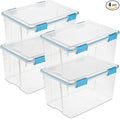 Sterilite 4-Pack 54 Quart Gasket Box, Home Storage Organizer Bins with Lids - Stackable Clear Plastic Containers for Bedroom, Bathroom, Garage, Basement, or Attic
