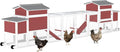 Chicken Coop Mobile Wooden Hen House with Nesting Box,166.4" L Outdoor Chicken House with 4 Wheels and Removable Tray,Fir Wood Chicken Tractor with 12 Ventilation Door and 2 Ramps,RED