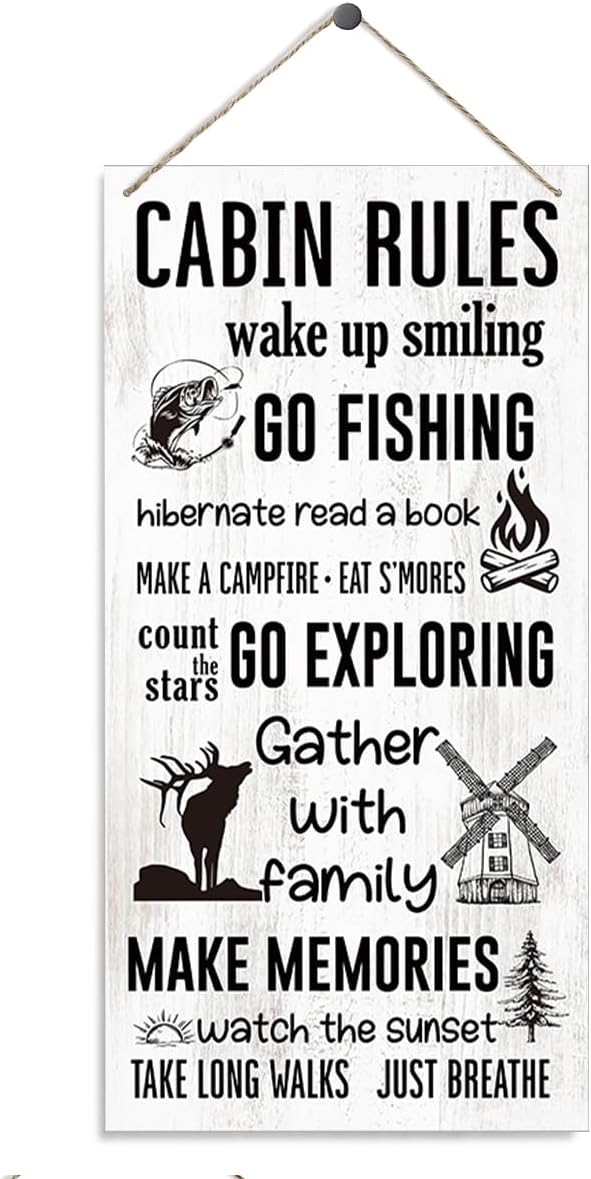 Cabin Rules Sign, Lake House Decor, Decorative Wood Hanging Wood Plaque, Positive Home Decor, Rustic Door Sign, Country House Decoration, Farmhouse Style Cabin Sign for Home Decoration Gifts