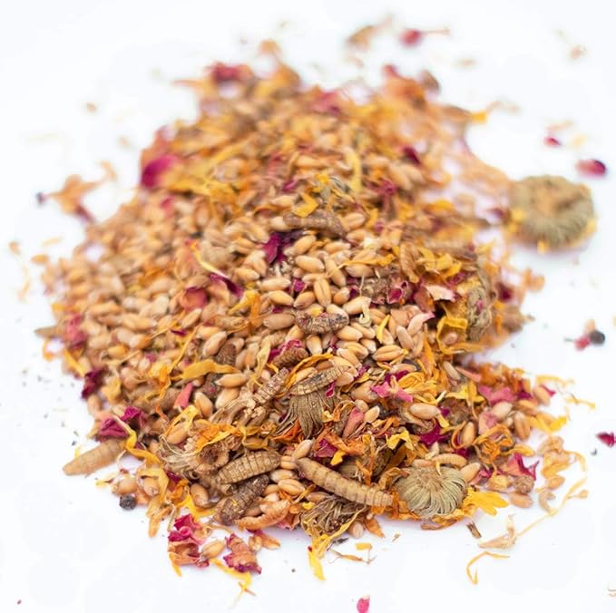 Backyard Chicken High Protein Herbal Treat with Dried River Shrimp, Black Soldier Fly Larvae, Mealworms, Basil, Hibiscus Flowers, Rose Petals (PowerHen) (8 pounds)
