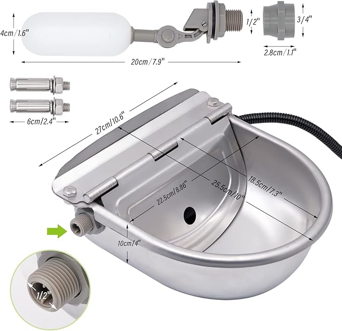 MINYULUA Automatic Heated Dog Water Bowl Stainless Steel Pet Thermal-Bowl Livestock Waterer Constant Temperature Dispenser for Dogs Cow Horse Pig Sheep Chicken Outdoor Drinking