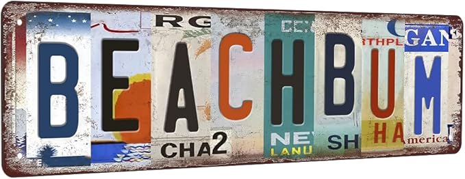 Cenacle Vintage Beach Bum Metal Tin Sign, 4x16 Inches, Art Deco, Perfect Wall Decor for Bedroom, Living Room, Kitchen, Office, etc.