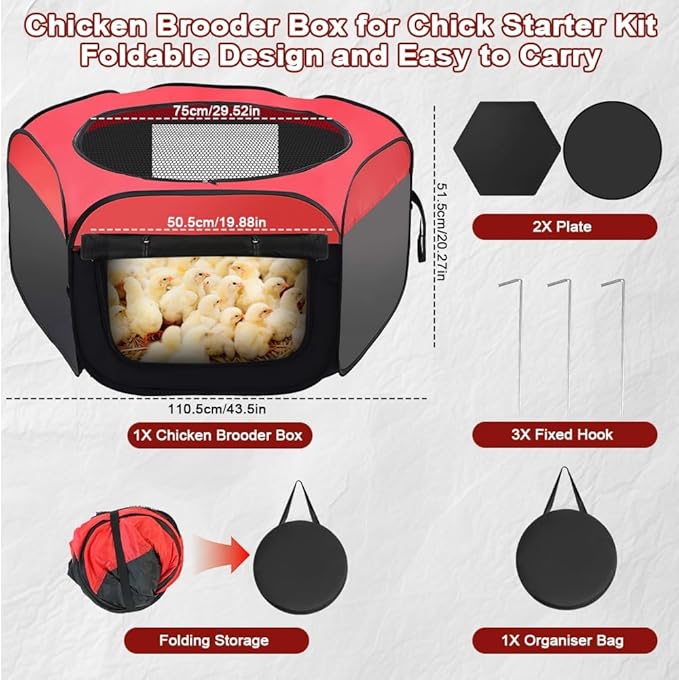 Chicken Brooder Box for Chick Starter Kit，Abnaok 2026 Upgrade Double Door Chick Brooder Pen/Chicken Playpen/Brooder Box for Chicks Supplies Up to 15 Baby Chicks,Duck,Quail