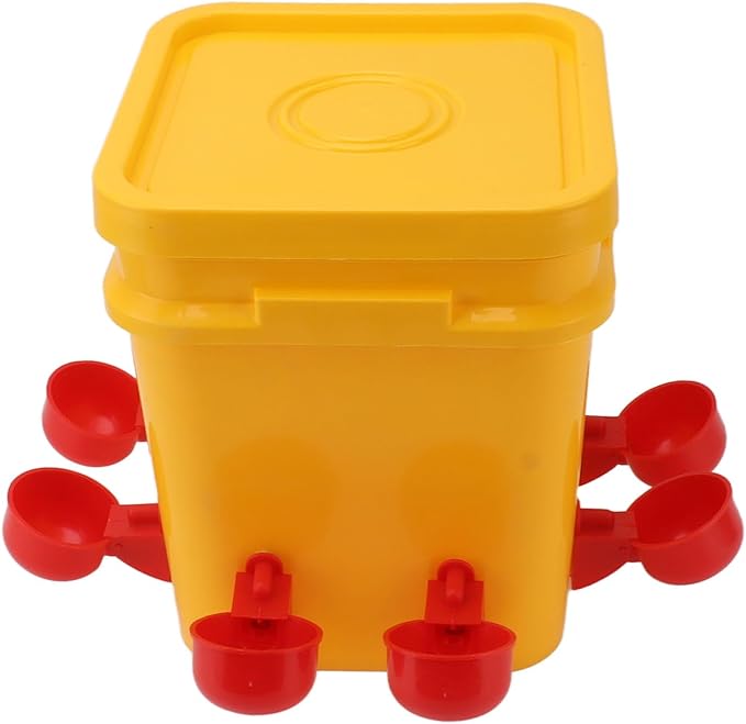 GLOGLOW Automatic Chicken Waterer Bowl, Durable Plastic with Gravity System, 12L Drinker for Chickens, Ducks and Other Poultry (Bucket + Red Bird Bowl + Black Screws)