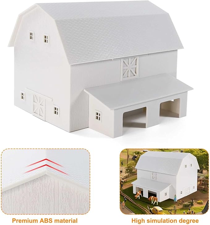 HO Scale Deluxe Barn Chicken Coop – Unbuilt Farm Building Kit for Model Layout (White)