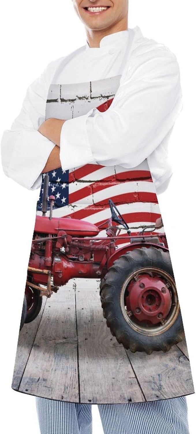 Vintage Watercolor Old Tractor Kitchen Apron, Oil Painting Western Farmhouse Harvest Farm Sunflower Tractor Apron