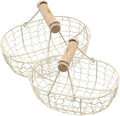 2pcs Rustic Iron Wire Basket with Wooden Handle, Multi-function Farmhouse Style Countertop Fruit and Egg Storage Organizer for Kitchen and Pantry