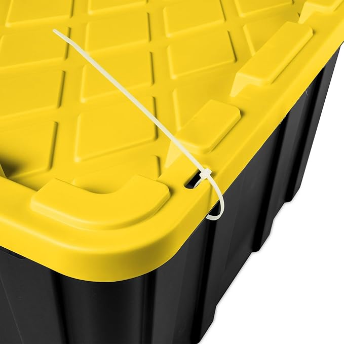 6-Pack Industrial Tote, 27 Gallon Stackable Plastic Storage Bins with Lids - Heavy-Duty Organizing Containers for Closet, Garage, Basement & Office，Black & Yellow