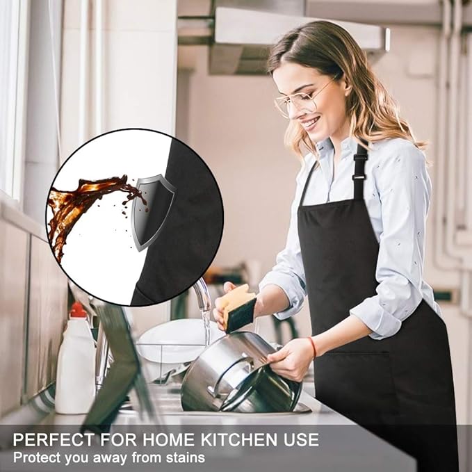 Jubatus 1 Pack 100% Cotton Aprons with 2 Pockets Cooking Chef Kitchen Adjustable Bib Apron for Women Men, Black