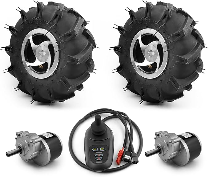 Dual Drive Motor Wheel Kit for Electric Agricultural Tool, Tiller, Garden Farm, Hand Cart, L-faster, 10 Inch Tire, 24V, 700W (with Joystick, Max speed 6kph)