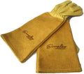 Rose Pruning Gloves for Men and Women - Thorn Proof Goatskin Leather Gardening Gloves with Gauntlet (Medium, Yellow)