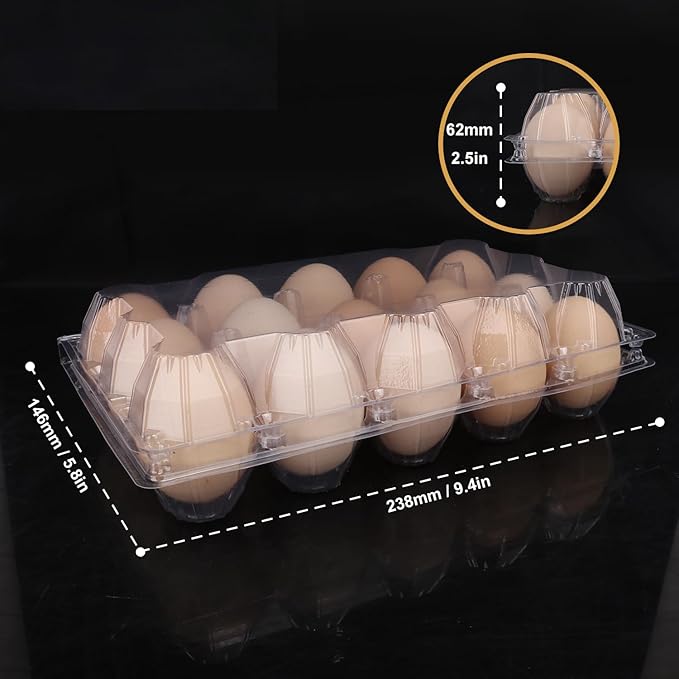 Plastic Egg Cartons Bulk 3x5 Egg Holders Style Holds 15 Eggs - Half Dozen Storage Perfect for Family Pasture, Groceries Chicken Farm, Refrigerator Storage (15 Grids) 50 Pack