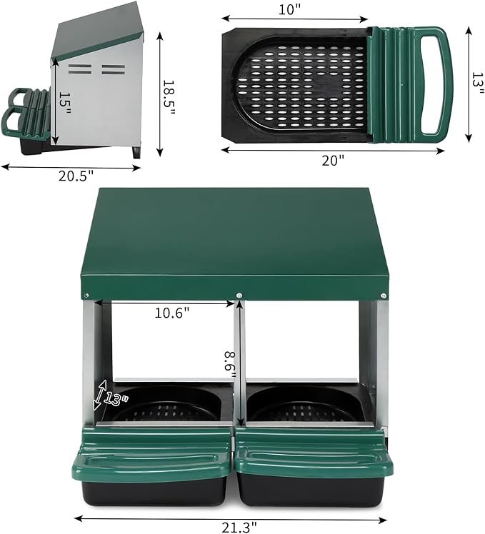 2 Compartment Roll Out Nesting Box for Chickens, Heavy Duty Chicken Coop Nesting Box with Lid Cover to Protect Eggs for Hen, Chicken Laying Boxes Hens Chicken Coop Box