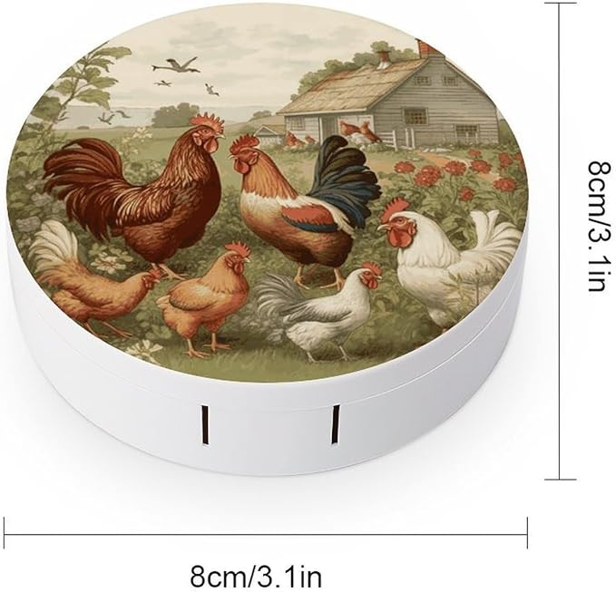 Chickens And Farm Contact Lens Case with Mirror, Portable Contact Lens Box with Solution Bottle, Glasses Travel Holder with Tweezers, Contact Case Storage for Women Men