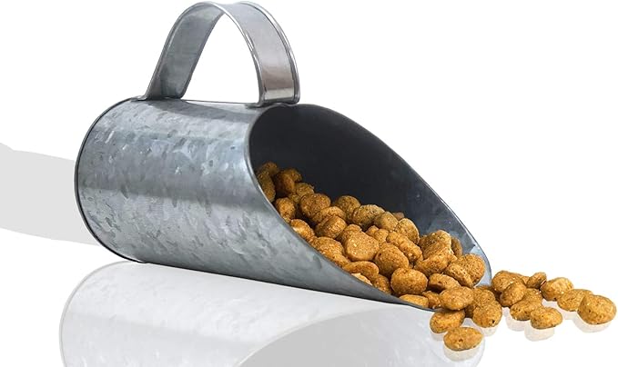 Metal Galvanized Feed Scoop Multi-Purpose Food and Utility Scoop, Commercial-Grade - Pet Food Scoops - 11.5" Inches - Farm House accessories (Option A), Galvanized Scoop