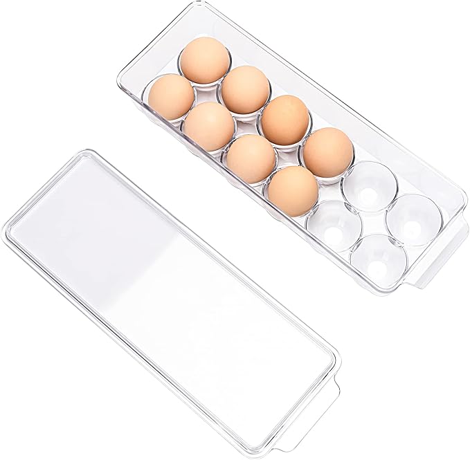 12 Eggs Holder for Refrigerator, Clear Egg Container for Fridge, Kitchen