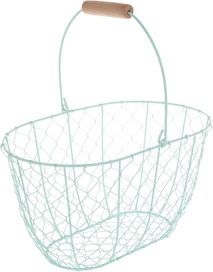 Hobby Lobby Chicken Wire Easter Basket with Wooden Handle, Metal and Wood, 7.5" H x 13" W x 8.25" D (Green)