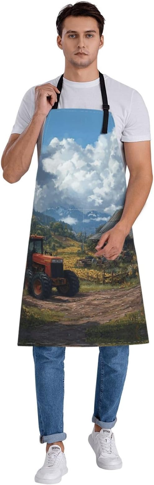 Kitchen Aprons for Men Women Waterproof Apron with 2 Pockets Skis on mountain Apron Adjustable Bib Aprons