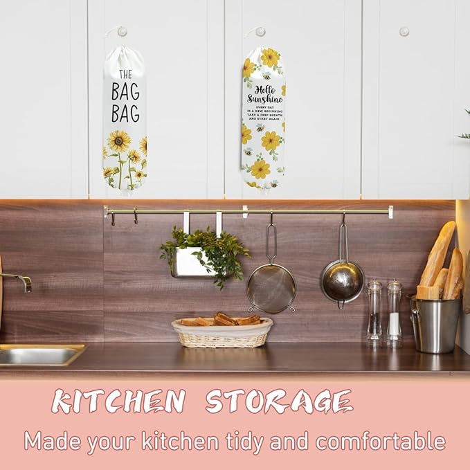 2PCS Sunflower Plastic Bag Holder for Kitchen Essentials, Reusable Wall Mount Grocery Bag Holder Plastic Storage bag, Large Storage Organizer Storage Dispenser, Sunflower Gifts for Women Mom Grandma
