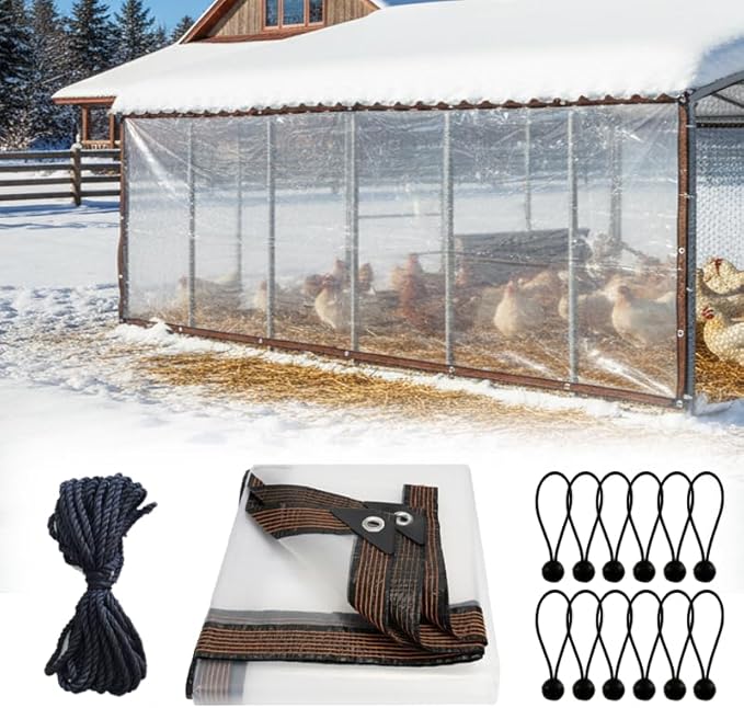 Clear Heavy Duty Waterproof Tarp with Grommets, Transparent Plastic Tarpaulin for Outdoor Covering, Rainproof Vinyl Tarps for Patio, Garden, Chicken Coop, Camping (6.6x13 FT)