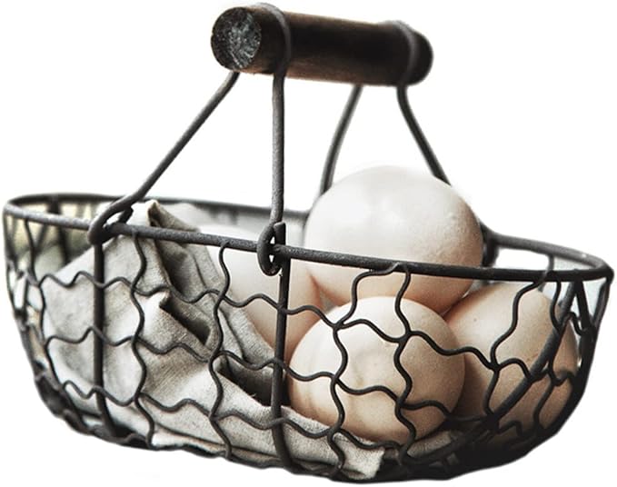 UPKOCH Large Retro Storage Basket Creative Wire Holder for Fresh Eggs Vintage Style Container with Handle Farmhouse Decorative Storage Solution for Kitchen and Countertop