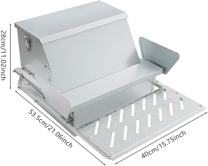 Galvanized Steel Automatic Chicken Feeder, 25LB Large Capacity Treadle Poultry Feeder, Rat Proof & Weatherproof Design for Hens, Ducks, Geese, Outdoor Feeding