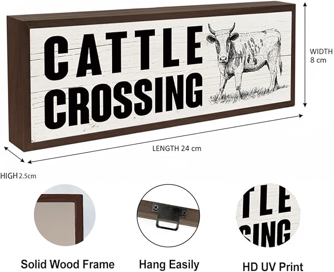 Animal Decor, Cattle Crossing Sign, Tabletop Decors, Rustic Farmhouse Wall Decor Art for Home, Living Room, Office, Entryway, Funny Bar Signs, Porch Decors 9.5x3.1x1 inches