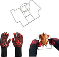 Beer Can Chicken Holder & BBQ Glove Set - Beer Can Chicken Stand 1 Pack + 1 Pair Heat Resistant BBQ Gloves Grill Oven Smoker Roasted Chicken Rack Whole Chicken Duck Goose Beer Butt Chicken Stand