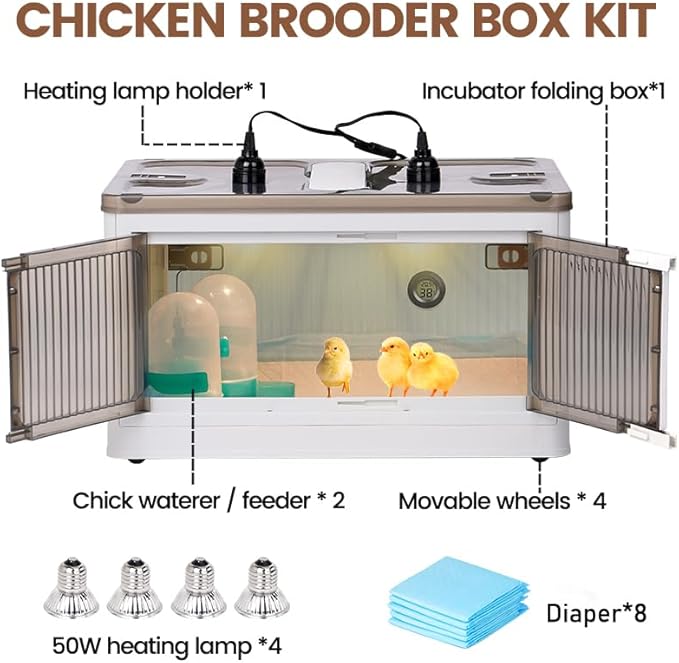 Brooder Box for Chicks Quail Brooder Box with Thermostat Poultry Heater Breeding Box with Feeder and Water for 15 Chicks Quails Ducks Parrots and Hamsters