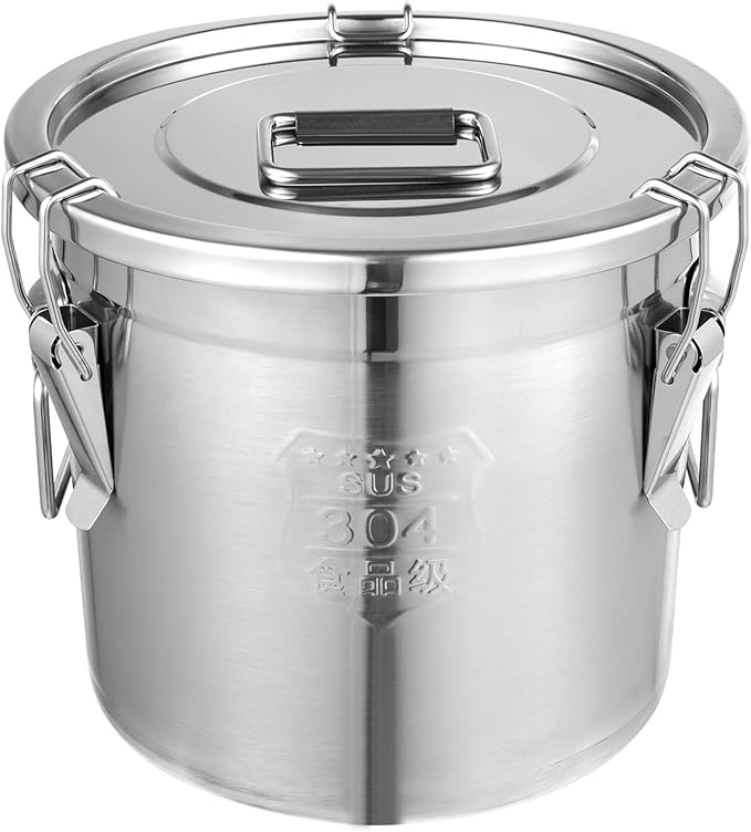 304 Stainless Steel Airtight Canister, 3.2Gal Canisters Container with Lids, Bucket Food Storage Containers Airtight for Rice, Flour, Grain, Coffee Bean (12L)